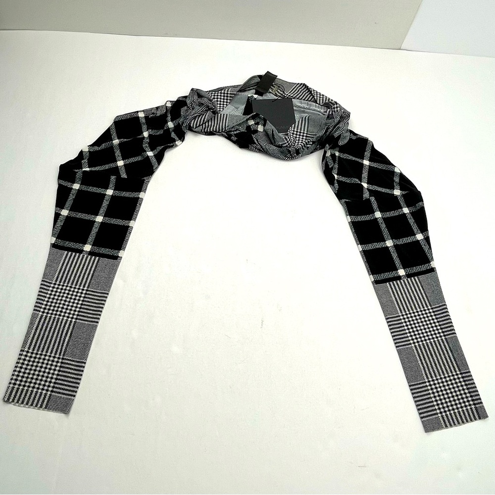 Norma Kamali Shruggie Shrug Plaid Combo Black White‎ Long Sleeve Womens XS NEW